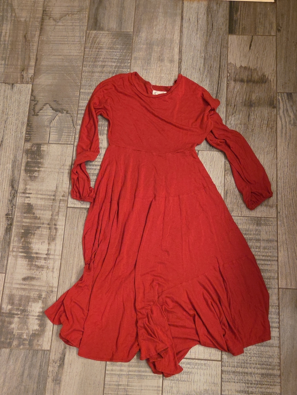 Girls' Crimson Long-Sleeve Tiered Maxi Dress